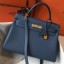 Replica Hermes Kelly 32cm Bag In Blue Agate Clemence Leather GHW HD958BH97