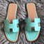 Replica Hermes Oran Sandals In Blue Atoll Swift Leather HD1665it96