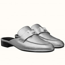 AAA Copy Hermes Trocadero Mules In Silver Nappa Leather HD2036Vi77