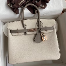 AAAAA Imitation Hermes HSS Birkin 25 Bicolor Bag in Craie and Gris Asphalt Epsom Calfskin HD754Yv18