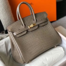 Best Hermes Birkin 25cm Bag In Taupe Embossed Crocodile Leather HD137HW50