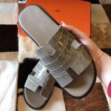 Best Hermes Izmir Sandals In Grey Shiny Niloticus Crocodile HD801Ml87