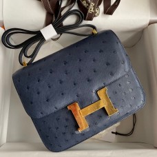 Copy 1:1 Hermes Constance 18 Handmade Bag In Blue Iris Ostrich Leather HD457xD64