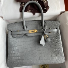 Copy Hermes Birkin 30 Handmade Bag In Etain Crocodile Niloticus Matte Skin HD147UG71