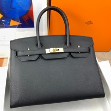 Copy Hermes Birkin 30 Sellier Handmade Bag In Black Epsom Calfskin HD201Kn92