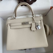 Copy Hermes Kelly Retourne 25 Handmade Bag In Craie Clemence Leather HD1224Kn92