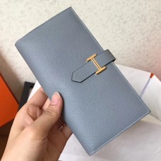 Designer Fake Hermes Blue Lin Epsom Bearn Gusset Wallet HD333qx37