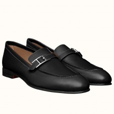 Designer Replica Hermes Men's Monterey Loafers In Black Calfskin HD1525CF36