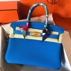 Fake Hermes Birkin 30 Handmade Bag In Blue Clemence Leather HD302zR45