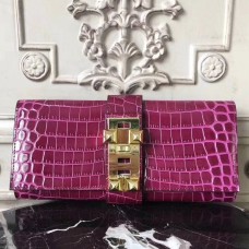 Fake Hermes Medor Clutch Bag In Fuchsia Crocodile Leather HD1508Sq37