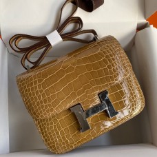 Fashion Hermes Constance 18 Handmade Bag In Beige Shiny Alligator Leather HD449Za62