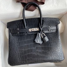 Hermes Birkin 25 Bag In Black Matte Alligator Crocodile Skin HD268ta99