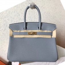 Hermes Birkin 25 Handmade Bag In Blue Lin Clemence Leather HD328sk39