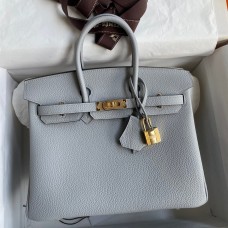 Hermes Birkin 25 Retourne Handmade Bag In Blue Glacier Clemence Leather HD79vN22