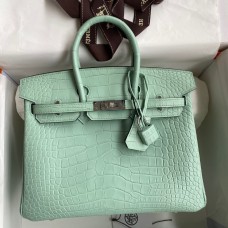 Hermes Birkin 25 Retourne Handmade Bag In Vert D'eau Matte Alligator Leather HD112CD62