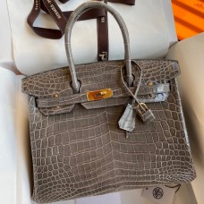 Hermes Birkin 30 Handmade Bag In Taupe Crocodile Niloticus Shiny Skin HD152Ri95