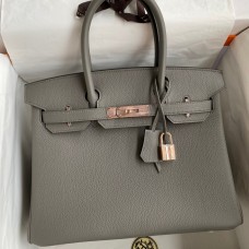 Hermes Birkin 30 Retourne Handmade Bag In Gris Meyer Clemence Leather HD181Ha32