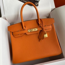 Hermes Birkin 30 Retourne Handmade Bag In Orange Clemence Leather HD188io40