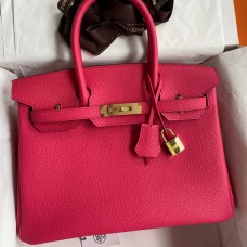 Hermes Birkin 30 Retourne Handmade Bag In Rose Red Clemence Leather HD191XW58