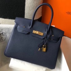 Hermes Birkin 30cm Bag In Dark Blue Clemence Leather GHW HD209AZ57