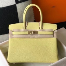 Hermes Birkin 30cm Bag In Jaune Poussin Clemence Leather GHW HD214PE71