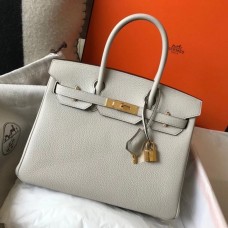 Hermes Birkin 30cm Bag In Pearl Grey Clemence Leather GHW HD218KD87