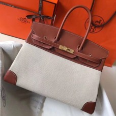 Hermes Birkin 35cm Canvas Bag With Barenia Leather GHW HD261EW67