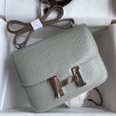 Hermes Constance 18 Handmade Bag In Grey Matte Alligator Leather HD464BM34