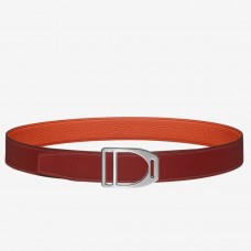 Hermes Etrier Buckle Belt & Orange Clemence 32 MM Strap HD592fr81