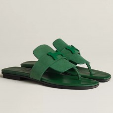 Hermes Galerie Sandals In Green Suede Leather HD636De45