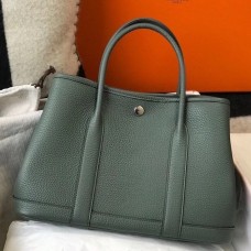 Hermes Garden Party 30 Bag In Vert Amande Taurillon Leather HD648Mc61