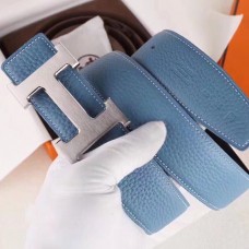 Hermes H Belt Buckle & Blue Clemence 32 MM Strap HD712gC81