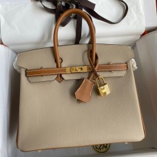 Hermes HSS Birkin 25 Bicolor Bag in Trench and Gold Epsom Calfskin HD758Bt18