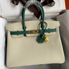 Hermes HSS Birkin 30 Bicolor Bag in Craie and Malachite Epsom Calfskin HD762hl54