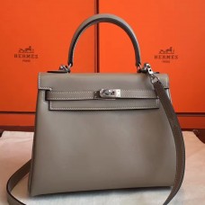 Hermes Kelly 25cm Retourne Handmade Bag In Grey Swift Leather HD1982us64