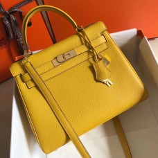 Hermes Kelly 28cm Bag In Yellow Clemence Leather GHW HD953Gv83
