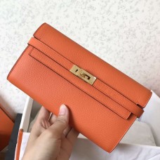 Hermes Kelly Classic Long Wallet In Orange Epsom Leather HD993dA83