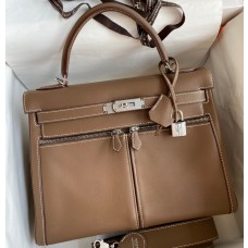 Hermes Kelly Lakis 32 Handmade Bag In Taupe Swift Calfskin HD1045Oe12