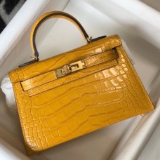 Hermes Kelly Mini II Bag In Yellow Embossed Crocodile Leather HD1075QN24