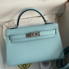 Hermes Kelly Mini II Sellier Handmade Bag In Blue Zephyr Epsom Calfskin HD1107QX19