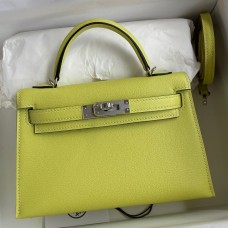 Hermes Kelly Mini II Sellier Handmade Bag In Jaune Bourgeon Chevre Mysore Leather HD1120Sx31