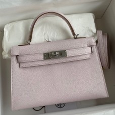 Hermes Kelly Mini II Sellier Handmade Bag In Mauve Pale Chevre Mysore Leather HD1125Rk60