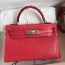 Hermes Kelly Mini II Sellier Handmade Bag In Rose Extreme Matte Alligator Leather HD1136dV68