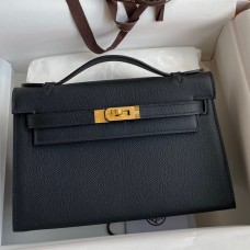 Hermes Kelly Pochette Handmade Bag In Black Epsom Calfskin HD1173eP76