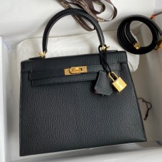 Hermes Kelly Sellier 25 Handmade Bag In Black Mysore Goatskin HD1286cP15