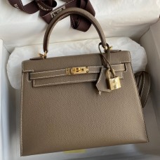 Hermes Kelly Sellier 25 Handmade Bag In Taupe Epsom Calfskin HD1313xy73