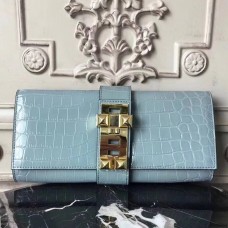 Hermes Medor Clutch Bag In Ciel Crocodile Leather HD1507Mu87