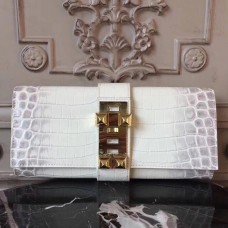 Hermes Medor Clutch Bag In White Crocodile Leather HD1513fz60