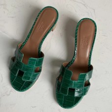 Hermes Oasis Sandals In Green Shiny Niloticus Crocodile HD1629TV86