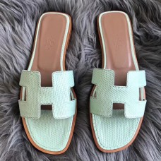 Hermes Oran Sandals In Aqua Lizard Leather HD1657CD19